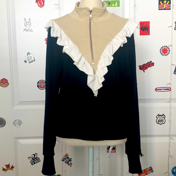 Wildfox Tops - Wildfox black & tan with white ruffled sweatshirt. Sz XS. NWOT!